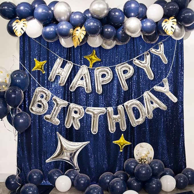 Poise3EHome 6Ft x 8Ft Navy Blue Sequin Backdrop Curtain, Glitter Thick Satin Sequin Background Drapes, Sparkly Backdrop for Weddings, Parties, Xmas, Thanksgiving Decor