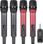 Rechargeable Wireless Microphones 4, Pro Handheld Cordless Mics System Dynamic with Echo Treble BASS VOL Control for Karaoke Singing Church Party, 1/4'' Output, D240, Grey&Red