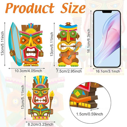 Blulu 3 Pcs Tiki Party Decor Hawaiian Luau Party Decorations Tropical Aloha Wooden Bar Table Sign Colorful Farmhouse Tiki Centerpieces for Table Summer Welcome Housewarming(Classic,5.11 Inch)