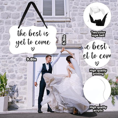 Acrylic Wedding Sign, Ring Bearer Sign, Rustic Wedding Decor Signs, Acrylic Wall Art With Ribbon for Chairs Weddings Decoration and Event Party - The Best is Yet to Come (White)