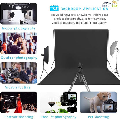 ISSUNTEX 6X9 ft Background Muslin Backdrop, Photo Studio, Collapsible High Density Screen for Video Photography and Television-Black