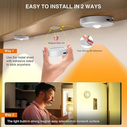 RGB Puck Lights with Remote Control, 2000mAh Rechargeable Stick on Led Lights, 9 Colors & 2 Dynamic, Tap Light with Timing,Under Cabinet Lighting for Closet,Kitchen,Cabinet,Shelf(Silver, 3 Pack)