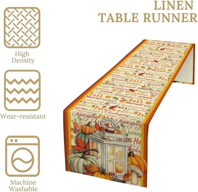 Autumn Table Runner,Farmhouse Leaves Pumpkin Thanksgiving Table Cloth for Kitchen Dining Table Decoration Home Party Decor 13x120 Inch