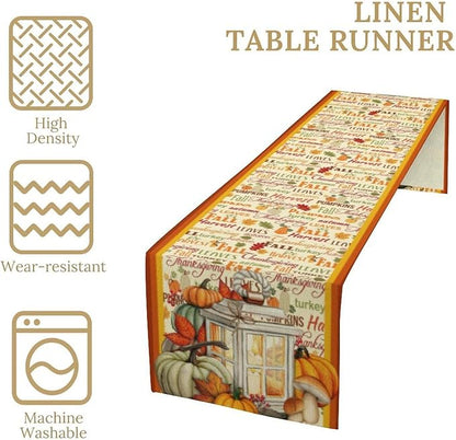 Autumn Table Runner,Farmhouse Leaves Pumpkin Thanksgiving Table Cloth for Kitchen Dining Table Decoration Home Party Decor 13x108 Inch
