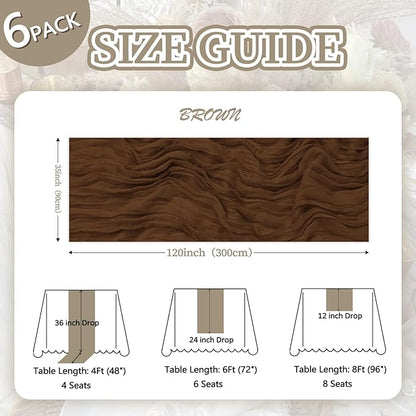 6 Pack Brown Cheesecloth Fall Table Runner 10ft Boho Gauze Fabric Cheese Cloth Table Runner 35 x 120 Inch Rustic Sheer Runner for Thanksgiving Wedding Decor Baby Shower Party Centerpiece Decoration