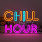 CHILL HOUR Neon Sign, Colorful LED Wall Light with “It’s Happy Hour” Quote, Aesthetic Neon Bar Sign for Bedroom, Dorm, Game Room, Home Party Décor