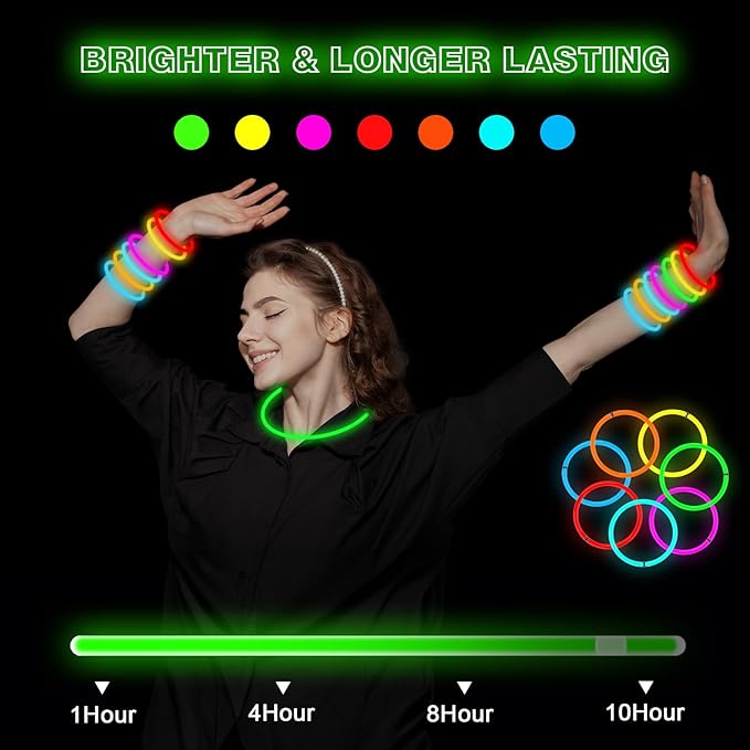 Ultra Bright Halloween Glow Sticks - 500PRO Party Pack with Connectors for Christmas, Neon Birthday and Holidays - Multicolor 8" Glow Sticks Necklaces Bulk