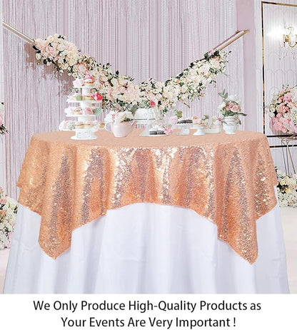 ShinyBeauty Square Tablecloth 72x72-Inch Sequin Tablecloth Overlay Rose Gold Table Cover Sequined Table Cloths for Wedding Rose Gold Shimmer Tablecloth Linen Square Overlay for Cocktail/Cake