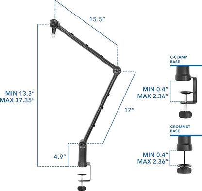 MOUNT-IT! Adjustable Microphone Boom Arm [3/8’’ to 5/8’’ Screw Adapter] Suspension Scissor Mic Stand, Desk Mount For Blue Snowball, Yeti, & Other Studio and Gaming Microphones (With Cable Management)