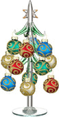 Glass Christmas Tree with 12 Ornament Glitter Balls Tabletop Wine Glass Charms Miniature Christmas Tree Gift for Xmas Holiday Party Novelty Season Home Decor, 7.7 Inch