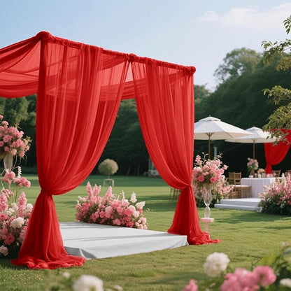 Wedding Arch Draping Fabric 29" x 18 FT Red Sheer Chiffon Outdoor Curtain Drapes for Wedding Birthday Party Ceremony Decor(1 Panel, Red)