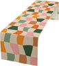 Hippie Table Runner, Vintage Geometric Square Orange Green Pink Grid 60s 70s Style Kitchen Dining Room Decor for Indoor Outdoor Wedding Party Table Runner 13x108 Inch