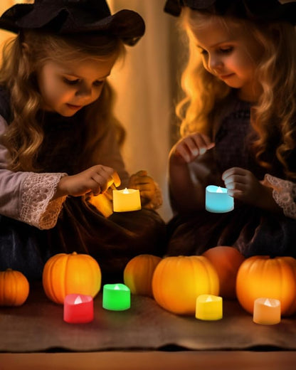 Homemory Multi Color Changing Tea Lights Candles Battery Operated, LED Holiday Candles Tealights with 7-Color Changing for Halloween, Pumpkin, Ofrenda, Christmas, Party, DIY, 12-Pack [White Base]