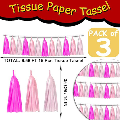 3P Maca-Rose Red Pink LightPink Metallic Fringe Banner Garland Foil Tinsel Streamer Backdrop Banners for Parties, Wall Hanging Curtain Parade Floats,Graduation Decorations, Wedding Party Decoration