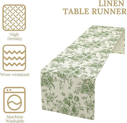 Vintage Flower Table Runner, Wildfloral Green Floral Sketch Pattern Print Table Runner for Kitchen Dinning Table Runner Decor Home Wedding Party Holiday, 13x36 Inch