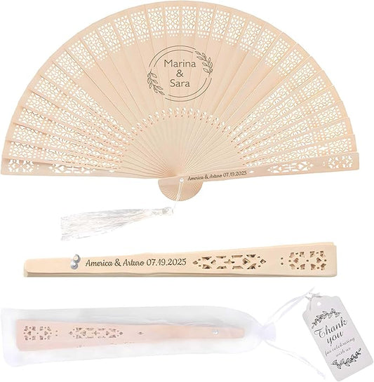 50 PCS Custom Fans Personalized Folding Fans for Line Dancing Wooden Hand Fan Wedding Favors Bulk Fans for Guests Party Event Use (Style09)