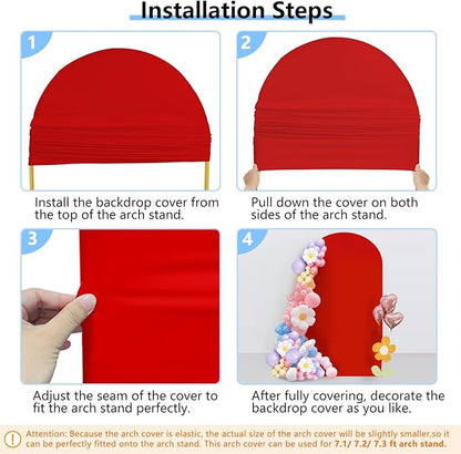 HEMMOTOP Red Arch Cover 7.2 ft (No Arch Backdrop Stand), Spandex Wedding Balloon Stretchy Arch Backdrop for Photo, Party, Ceremony, Birthday, Baby Shower, Anniversary Decoration