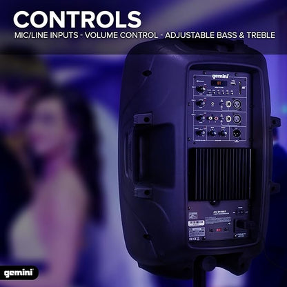 Gemini 12” 1500W Bluetooth PA Speaker with TWS Link, USB/SD/FM, Mic & Guitar Inputs, XLR/RCA/AUX, EQ Control, Portable DJ Audio System for Events, Gigs & Performances (AS-2112BT)