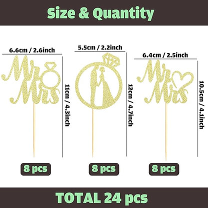 Sotpot 24PCS Miss to Mrs Cupcake Toppers with Ring Gold Glitter for Wedding Bridal Shower Wedding Engagement Party Cake Decorations