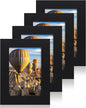 4x6 Picture Frame Set of 4, High Definition Glass Black Picture Frame, 4 x 6 Wood Photo Frames for Horizontal or Vertical Display Tabletop and Wall Mounting