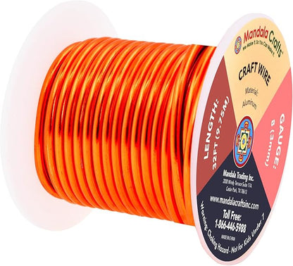 Mandala Crafts 8 Gauge Anodized Aluminum Craft Wire for Jewelry Making - 32 FT Colored Flexible Burnt Orange Wire - Bendable for Bonsai Armature Crafting Sculpting