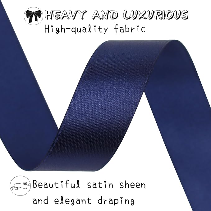 Deep Blue Solid Satin Ribbon 1 Inch 50 Yards Solid Polyester Fabric Ribbon for Gift Wrapping Wedding Christmas Baby Shower Birthday Party Decoration Handmade Immortal Flower Craft