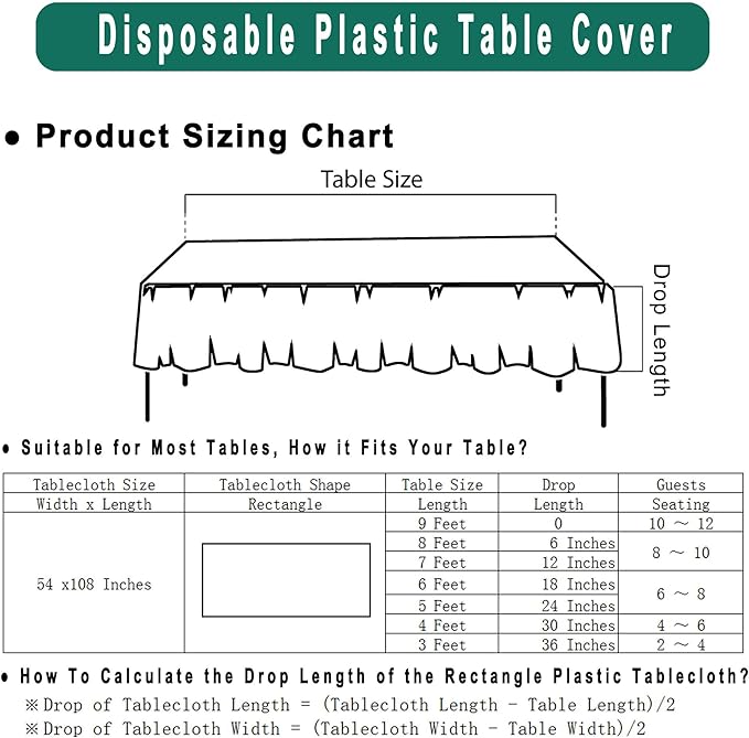 PEVA Burgundy Plastic 2 Pack Tablecloths - 54 x 108 inch Maroon Disposable Table Covers for BBQ, Birthday, Wedding Parties - Fits 8 ft Rectangle Table
