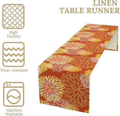 Yellow Floral Table Runner, Chrysanthemum Autumn Spring Summer Vintage Modern Linen Geometric Table Runner for Kitchen Living Room Bedroom Party Holiday, 13x120 Inch