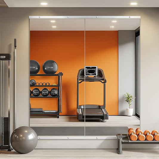 Home Gym Mirror for Wall, Mirror Full Length,56x28x2PCS,Glass Frameless Body Large Mirror for Home Gym, Workout,Bedroom, Garage(Silver)