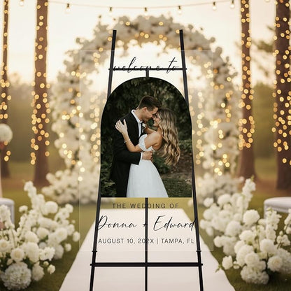 Personalized Wedding Photo Acrylic Welcome Sign – Custom Picture Board with Bride & Groom Names, Elegant Acrylic Wedding Reception Entrance or Ceremony Decoration, Indoor & Outdoor Keepsake Gift #4