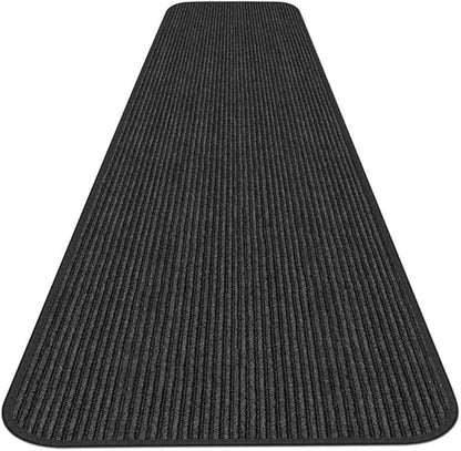 House, Home and More Indoor Outdoor Double-Ribbed Carpet Runner with Skid-Resistant Rubber Backing - Smokey Black - 4 Feet x 20 Feet