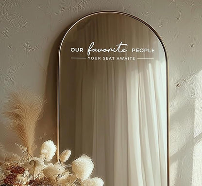 Our Favorite People Vinyl Decal, Please Find Your Seat Sign for Wedding Reception Wedding Vinyl Decal Seating Chart Sticker for Mirror, Your Seat Awaits (White, Width 17 inch)