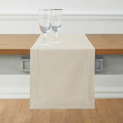 Solino Home Cotton Linen Table Runner 120 Inches Long - Hemstitch Linen Dining Table Runner 14 x 120 Inch for Fall, Autumn, Halloween, Thanksgiving