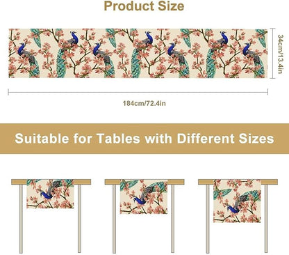 Peacock Table Runner,Spring Floral Peacock Birds Table Runner for Home Kitchen Dining Party Indoor Outdoor Decoration 13x90 Inch