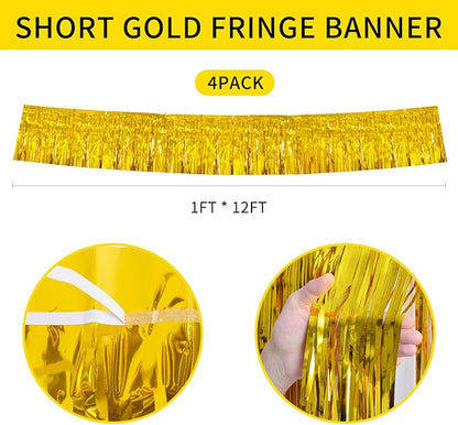 Gold Birthday Decorations Tinsel Garland Parade Float Decorations for Trailer 4Pack 12FT Christmas Party Decor Ceiling Fringe Banner Backdrop for Streamers Party Decorations
