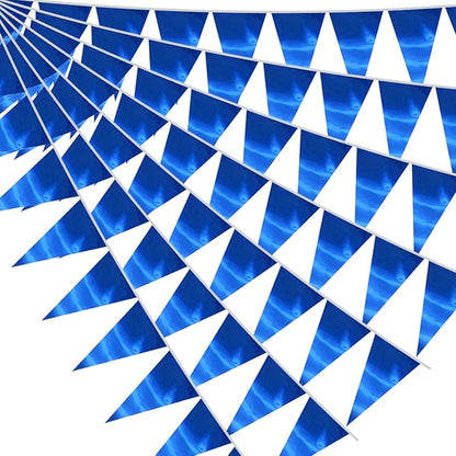 40M/130FT Blue Triangle Pennant Banner Flag Metallic Fabric Bunting Garland for Christmas Graduation Wedding Engagement Anniversary Bachelorette Birthday Bridal Shower Valentines Hen Party Supplies