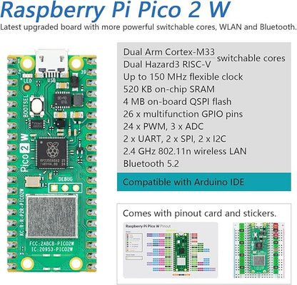 Freenove Basic Starter Kit for Raspberry Pi Pico 2 W (Included), Dual Arm Cortex-M33 and Dual Hazard3 RISC-V Microcontroller, 386-Page Detailed Tutorial, 142 Items, 55 Projects, Python C Code
