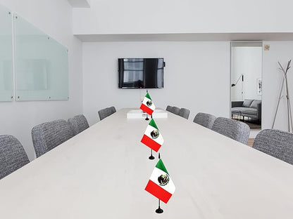 Mexico Desk Flag, 12 Pack Mexican Table Office Flag with Black Solid Pole and Stand Base, International Country Flag, Festival Celebration, Classroom Meeting Desktop Decor (Mexico)