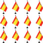 Spain Desk Flag, 12 Pack Spanish Table Office Flag with Black Solid Pole and Stand Base, International Country Flag, Festival Celebration, Classroom Meeting Desktop Decor (Spain)