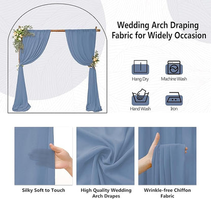 6 Panels Dusty Blue Wedding Arch Drapery 28" x 20Ft Wedding Arch Draping Fabric Chiffon Fabric Drape Backdrop Curtain for Nuptials Party Swag Ceremony Birthday Arbor Drapery Reception Ceiling Décor