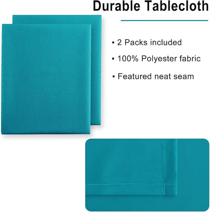 Hiasan 2 Pieces Turquoise Rectangle Tablecloth - Water Resistant and Spillproof Dining Room Washable Fabric Table Cloth for Dining Room, Polyester, 54 x 120 Inch