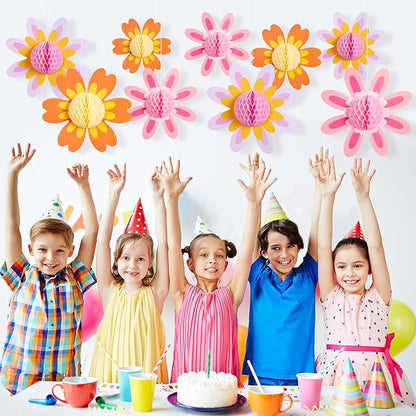 SUNBEAUTY 9 PCS 10 Inches Daisy Birthday Party Decorations - Groovy Flower Spring Sun Retro Hippie Baby Shower Decor