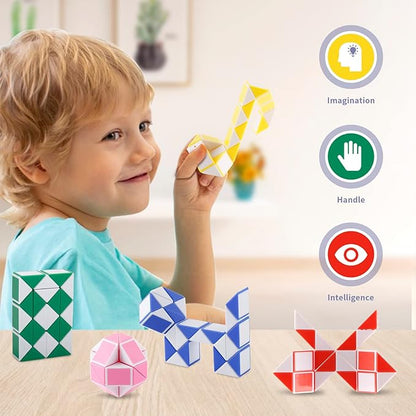 Ganowo 30 Pack Party Favor, Medium Fidget Snake Cube Twist Puzzle Toys for Kids Teens Stocking Stuffers Bulk Birthday Party Supplies Goodie Bags Fillers, Random Colors