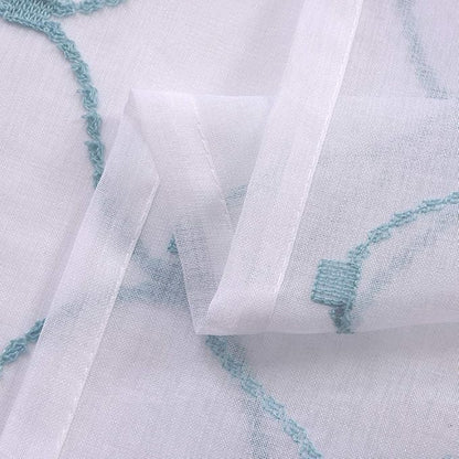 Embroidery Sheer Curtains Blue 84 Inches, Rod Pocket Voile Drapes for Living room, Bedroom, Window Treatments Wave Diamond Semi Crinkle Curtain Panels for Yard, Patio, Villa, Set of 2, 52"x 84".