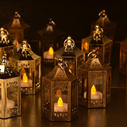 zkee Mini Star Lanterns with Flickering LED, Battery Included, Decorative Hanging Lanterns for Christmas and Indoor Use (Set of 8, Golden)