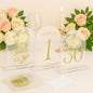 Wedding Table Numbers 1-30 Clear Acrylic Seating Number Signs for Weddings Reception Anniversary Party Decor Seat Number for Tables with Elegant Gold Lettering