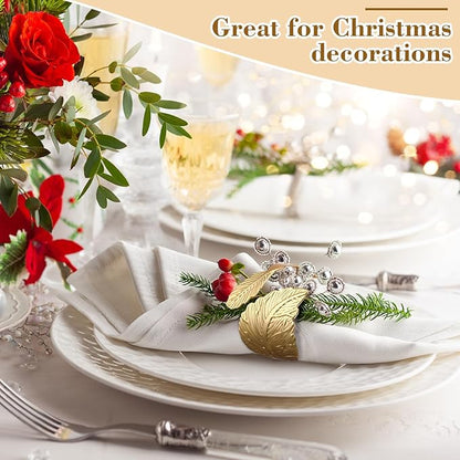 Bokon 50 Pcs Gold Napkin Rings Metal Leaf Napkin Holders Delicate Rings Bulk for Wedding Birthday Party Banquet Decoration(Willow Leaves)