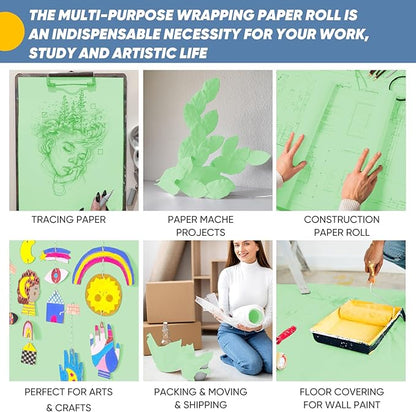 Light Green Wrapping Paper, 15"x900" (75FT) Craft Paper Kraft Paper Roll Poster Bulletin Board Decorative Paper Roll, Happy Birthday Anniversary Bouquet Flower Wedding Gift Wrap
