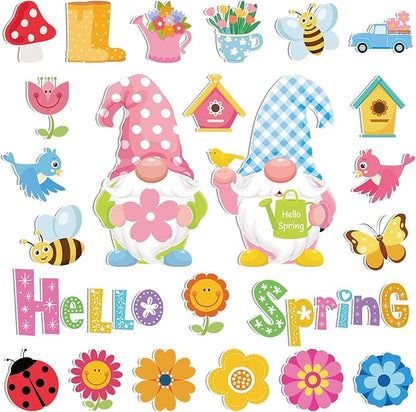 25 Pcs Hello Spring Magnet Car Decorations Colorful Waterproof Flowers Automotive Magnet Stickers Refrigerator Bee Butterfly Gnome Magnets Home Decor Party Supplies for Cars Office Whiteboard
