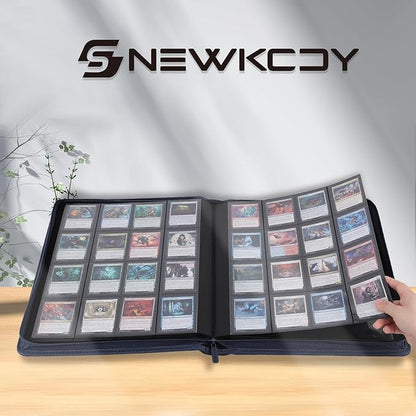 Snekdy premium 1024-pocket trading card binder, 16-pocket cards album, waterproof PU-leather Cover album with side loading, holds gaming, baseball, basketball & sports cards (Blue)